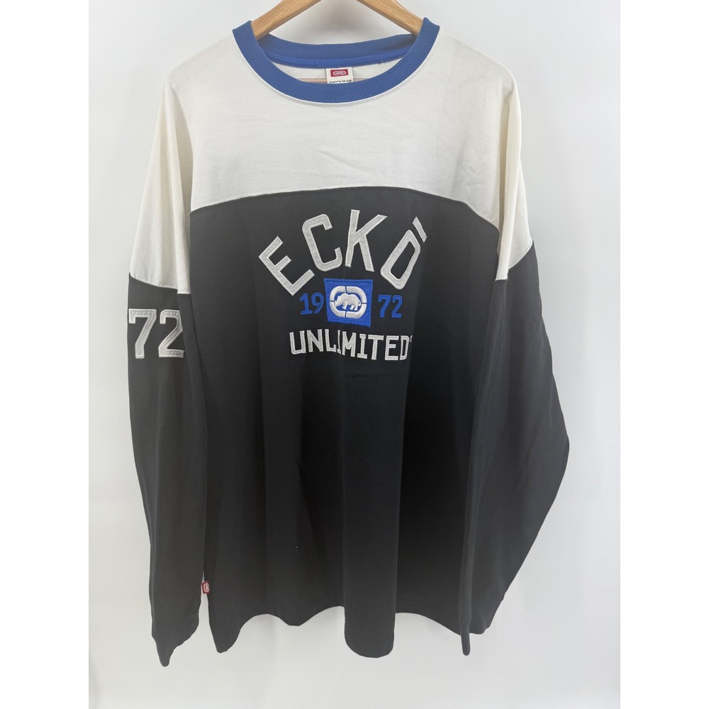 Ecko Y2k Unltd Mens XL Long Sleeve Colorblock Rhino Shirt Black White Blue